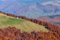 Horizontal autumn mountain landscape with house. Beautiful sunny