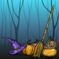 Halloween background with deciduous forest and . Vector illustration