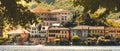 Horizontal background of italy village web banner of Piedmont region Orta Lake Novara province
