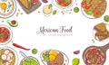 Horizontal banner or background with frame consisted of various Mexican food, meals and place for text - burrito