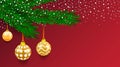 Horizontal banner with christmas tree garland and ornaments. Hanging gold and ribbons. Great for flyers, posters, headers. Vector Royalty Free Stock Photo