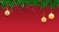 Horizontal banner with christmas tree garland and ornaments. Hanging gold and ribbons. Great for flyers, posters, headers. Vector Royalty Free Stock Photo