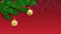 Horizontal banner with christmas tree garland and ornaments. Hanging gold and ribbons. Great for flyers, posters, headers. Vector Royalty Free Stock Photo