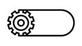 Horizontal banner with copyspace and gearwheel icon. Linear template for logo, poster, emblem, web button. Black simple