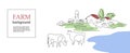 Horizontal banner. Cows and village houses. Agricultural template.