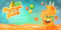 Horizontal banner with 3D realistic advertising of papaya juice, a bottle with papaya juice among the splashes and a