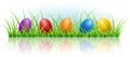 Horizontal banner with Easter eggs in grass