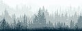 Horizontal banner of forest and meadow, silhouettes of trees and grass. Magical misty landscape, fog. Blue and gray illustration Royalty Free Stock Photo