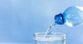 Horizontal banner with Fresh and cool water flowing from the bottle neck Royalty Free Stock Photo