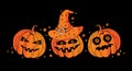 Horizontal banner Happy Halloween with scary pumpkins on a black background. Creepy Halloween monsters with teeth, mouths and jaws Royalty Free Stock Photo