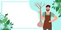 Horizontal banner with Man with tree sapling