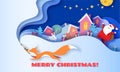 Horizontal banner Merry Christmas with Fox running