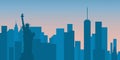 Horizontal banner of New York skyline. Blue silhouette skyline of New York, USA. Vector template for your design. Royalty Free Stock Photo