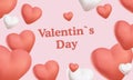 Horizontal banner with pink sky and hearts, Valentines day. Place for text. Happy Valentine's day sale header or Royalty Free Stock Photo