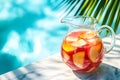 Horizontal banner with with a pitcher of Spanish sangria on the side of the pool, summer hotel vacation Royalty Free Stock Photo