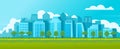 Horizontal banner, poster citylandscape with green park, trees, urban architecture, city background