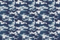 Horizontal banner seamless camouflage pattern background. Classic clothing style masking camo repeat print. Blue, navy