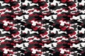 Horizontal banner seamless camouflage pattern background. Classic clothing style masking camo repeat print. Red, white, brown blac Royalty Free Stock Photo