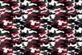 Horizontal banner seamless camouflage pattern background. Classic clothing style masking camo repeat print. Red, white, brown blac Royalty Free Stock Photo