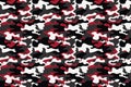 Horizontal banner seamless camouflage pattern background. Classic clothing style masking camo repeat print. Red, white, brown blac Royalty Free Stock Photo