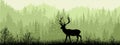 Horizontal banner. Silhouette of deer standing on meadow in forrest. Silhouette of animal, trees, grass. Magical misty landscape Royalty Free Stock Photo