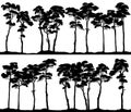 Horizontal banner silhouettes of pine coniferous forest.