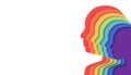 Horizontal banner with team rainbow people in profile. Layered paper cut illustration. Unity and recognition. 3d origami Royalty Free Stock Photo