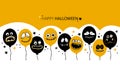 Horizontal banner template for happy Halloween. Balloons with creepy faces, jaws, teeth and open mouths. Cartoon Royalty Free Stock Photo