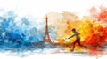 Horizontal banner, watercolor illustration, Summer Olympic Games, badminton player with a racket against the background of the Royalty Free Stock Photo