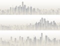 Horizontal banners of big city in haze.