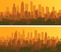 Horizontal banners of a big city with roofs of houses and skyscrapers.