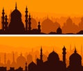 Horizontal banners of big eastern city at sunset. Royalty Free Stock Photo