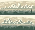 Horizontal banners of big European city and sky with clouds.