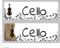 Horizontal banners, buisness card template with cello. Isolated vector illustration with musician