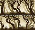 Horizontal banners with curved trees forest.