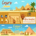 Horizontal banners of egypt landscape. Vector pictures set in cartoon style Royalty Free Stock Photo