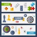 Horizontal banners with game icons in flat design Royalty Free Stock Photo