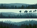 Horizontal banners of hills coniferous wood. Royalty Free Stock Photo