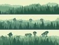 Horizontal banners of hills coniferous wood. Royalty Free Stock Photo