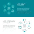 Horizontal banners of hotel service and entertainment. Icons in the flat design with sample text. Vector