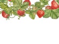 Horizontal banners with ripe red berry strawberry on white background. Design for packaging, natural cosmetics, health