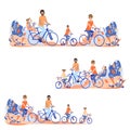 Horizontal banners set family on bicycles Royalty Free Stock Photo