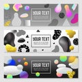 Horizontal Banners Set with Gold Glitter Fluid Shapes. Poster Invitation Voucher Brochure Templates Molecular Elements Royalty Free Stock Photo