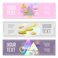 Horizontal Banners Set with Gold Glitter Geometric Elements and Fluid Shapes. Poster Invitation Voucher Templates Royalty Free Stock Photo