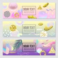 Horizontal Banners Set with Gold Glitter Geometric Elements and Fluid Shapes. Poster Invitation Voucher Templates Royalty Free Stock Photo