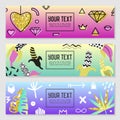 Horizontal Banners Set with Gold Glitter Geometric Elements, Hearts and Tropical Leaves. Poster Invitation Voucher Royalty Free Stock Photo