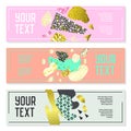 Horizontal Banners Set with Gold Glitter Geometric Elements. Poster Invitation Voucher Brochure Templates. Abstract Card Royalty Free Stock Photo