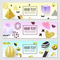 Horizontal Banners Set with Gold Glitter Geometric Elements. Poster Invitation Voucher Templates. Abstract Cards Design Royalty Free Stock Photo