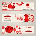 Horizontal Banners Set with Hand Drawn Chinese New Royalty Free Stock Photo