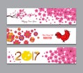 Horizontal Banners Set with Hand Drawn Chinese New Year Rooster Royalty Free Stock Photo
